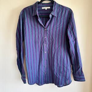 Xirena Beau Button Down Shirt Striped Blue Purple Teal Long Sleeve Women's Sz M